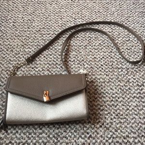 Jessica Simpson brown/metallic taupe cross body